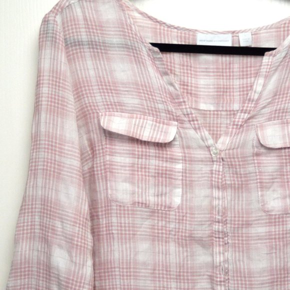 New York and Company, Soft Pink Plaid Top, Large - Picture 3 of 5